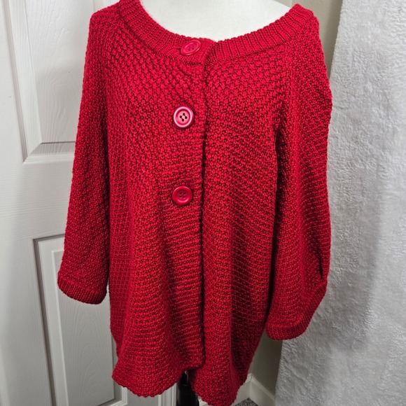 Chico's Sweaters - Chicos Women's XL Red Knit Button Front Cardigan Sweater Wool Blend Chico's 3